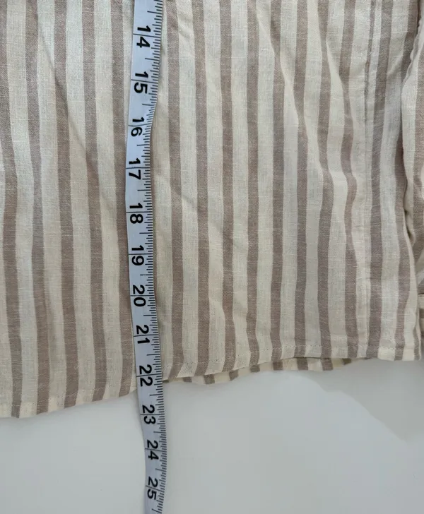 Maurices Cropped Striped Button Down Shirt Cream White Linen - Image 8
