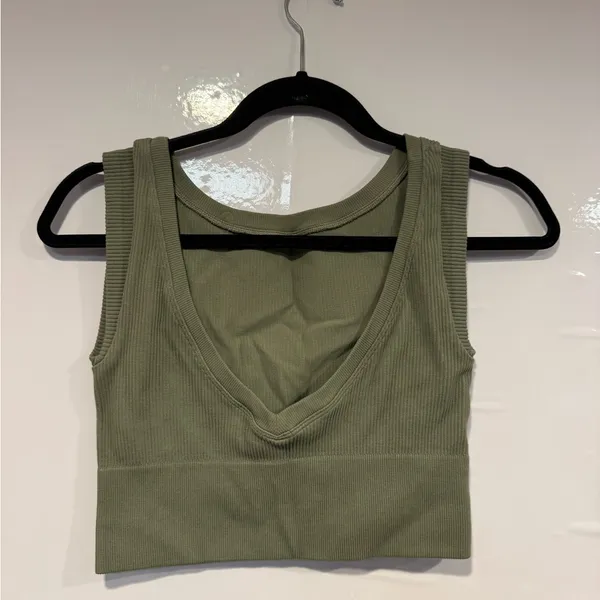 Olive‎ Green Ribbed Aerie offline Tank Top - Image 3