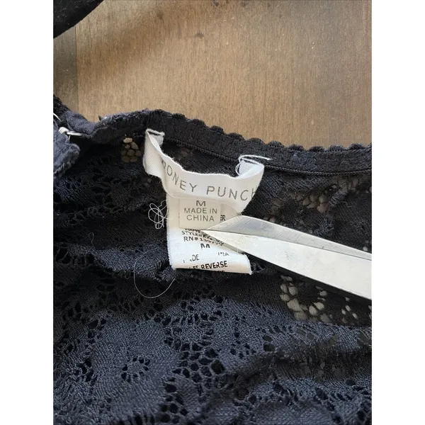 Honey Punch Lace Bustier Bodysuit Womens Size M Black Lingerie Hook‎ Eye Mesh - Image 6