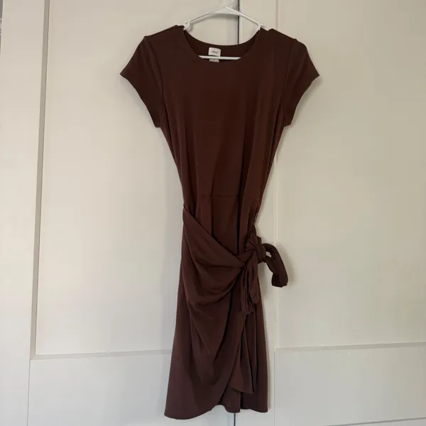 Wilfred Aritzia Lune Mini Dress Brown Short Sleeve Tie Wrap Women's M - Image 5