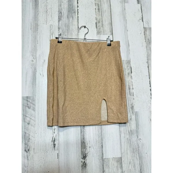 Gold Shimmer Two Piece Set Long Sleeve Crop Top & Mini Skirt Size Large - Image 10