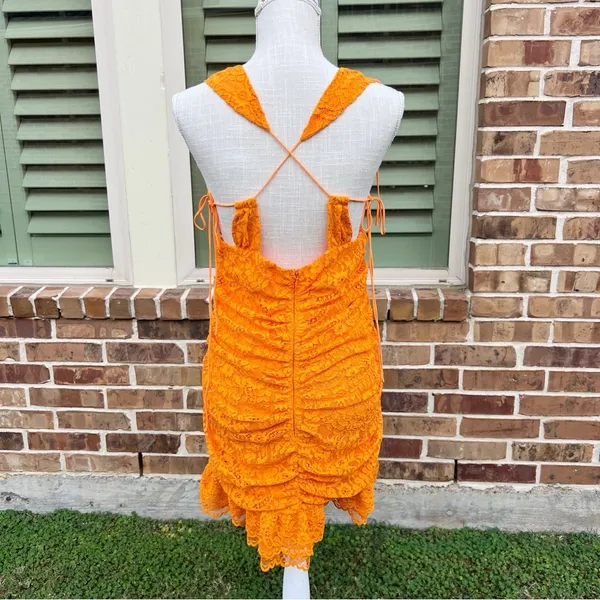 For Love And Lemons Bright Orange Jamie Lace Dress - Image 10