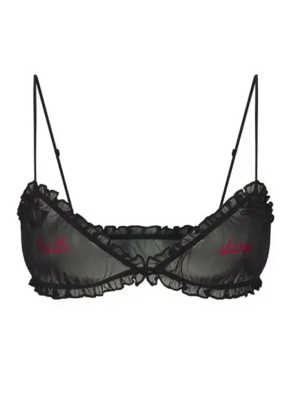 NWT SKIMS Sleepover Triangle Bralette Mesh Truth Dare Onxy Black size L - Image 2