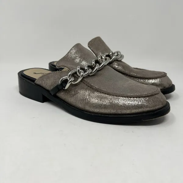 Free People EU‎ 36 Women's Size 5.5-6 Vida Silver Metallic Chain Leather Mules - Image 2