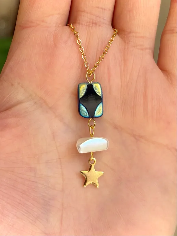 Handmade boho unique whimsy quality gold tone stainless steel necklace🖤 - Image 3