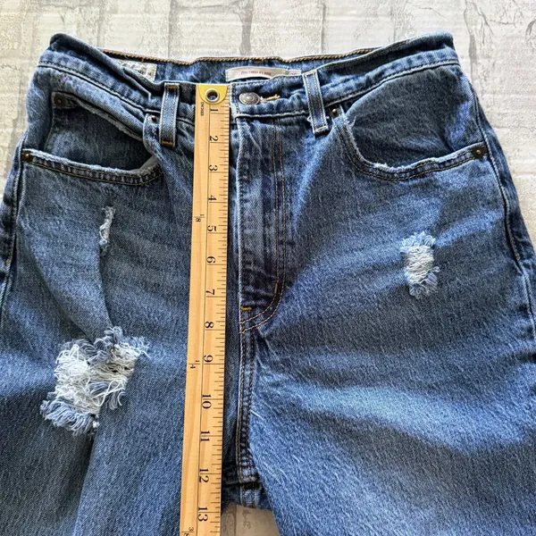 Levis Premium 70s Super High Rise Flare Slim Medium Wash Denim Blue Jeans Sz 28 - Image 5