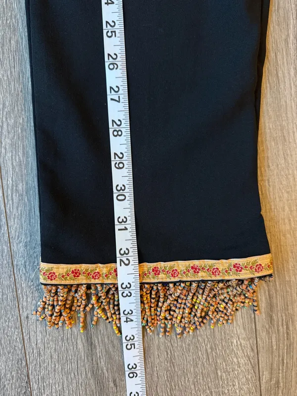 Black Beaded Fringe Straight Leg Pants - Image 4