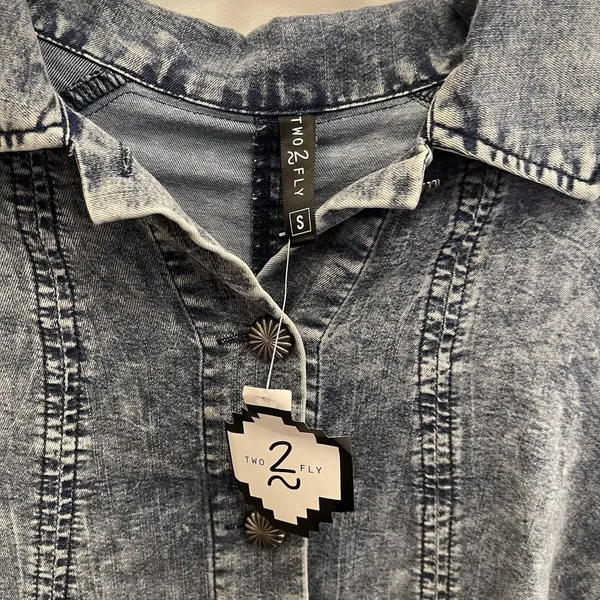 Two2Fly HILDAGO‎ FALLS Fringe Denim Chambray Swing Jacket Womens S Western New - Image 3