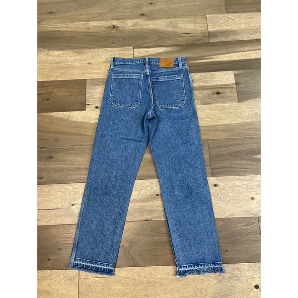 Levi’s Premium Wedgie Straight Cropped High Rise Button Fly Raw Hem Cotton Denim - Image 12