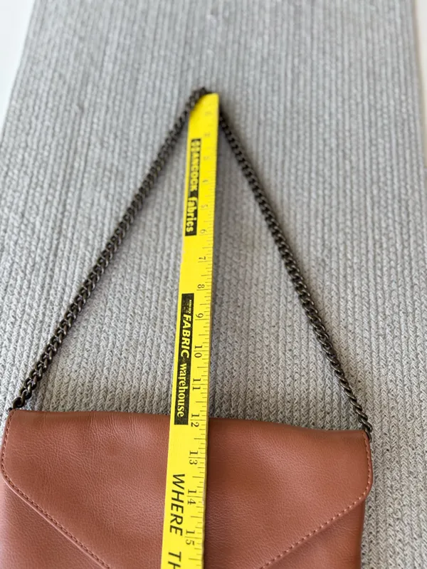 J. Crew Leather Envelope Clutch in Cognac Brown with Aged Brass Chain Strap - Image 3