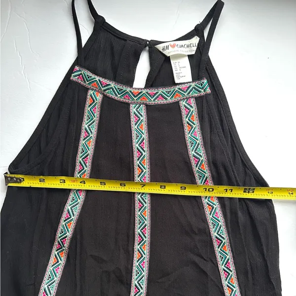 H&M Boho Coachella Tassel Tank Women’s Black‎ Geometric Trim Sz 6 - Image 7
