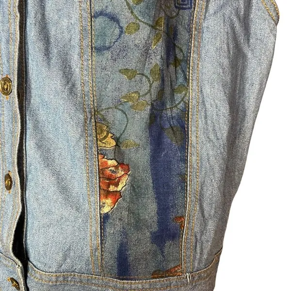 Vintage Saint Germain Paris Flower Print Denim Vest Size Large‎ - Image 4