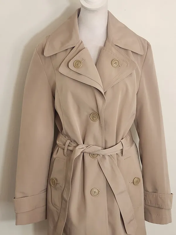 London Fog Womens Khaki Trench Coat with Removable Sash Size Small - Image 3