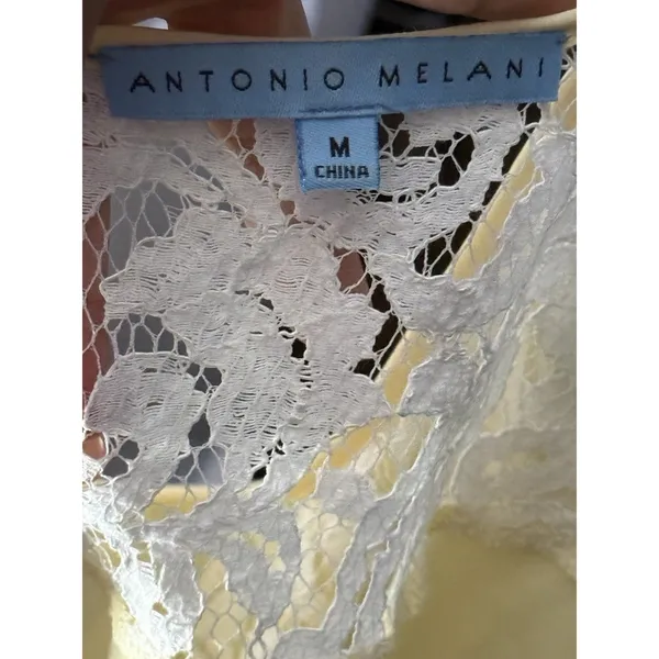 Antonio Melani Pale Yellow Blouse Women’s size Medium Lace Accent Cap Sleeve - Image 4