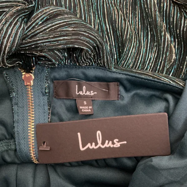 NWT Lulus Ailey Gold and Teal Blue Skater Dess V Neck Sleeveless Party Cocktail‎ - Image 8
