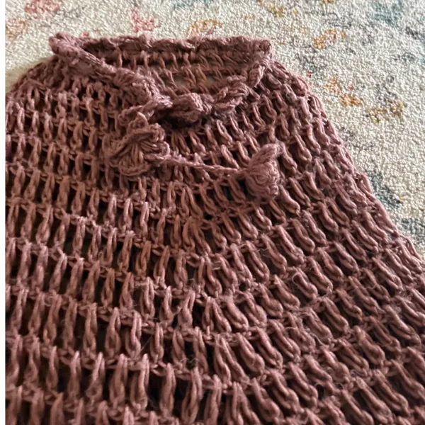 Handmade Mauve Crochet Open Knit Fringe Poncho Boho Capelet Dusty Rose - Image 2