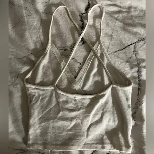 Brandy Melville White Cross-Back Crop Top - Image 2