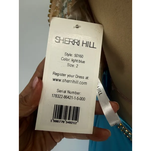 NWT Sherri Hill 50160 Light Blue Beaded Illusion Chiffon Gown Dress Size 2‎ - Image 5