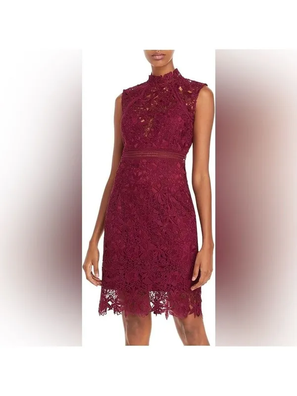 Bardot Eleni Eyelet Lace‎ Mini Dress Burgundy Size 4 EUC - Image 9