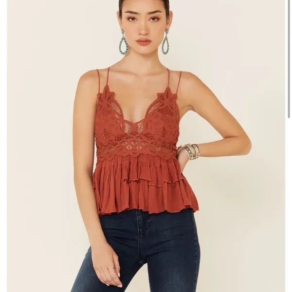 NWT Free People Adella Cami XS Winding Roads Rust Lace Peplum Top - Image 16