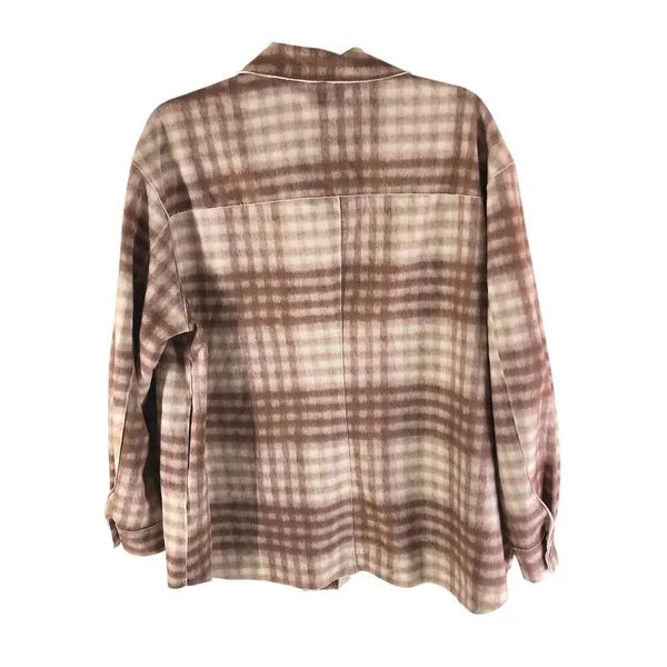 Workshop Republic Womens Faux Suede Shacket Snap Button Plaid Brown M - Image 2