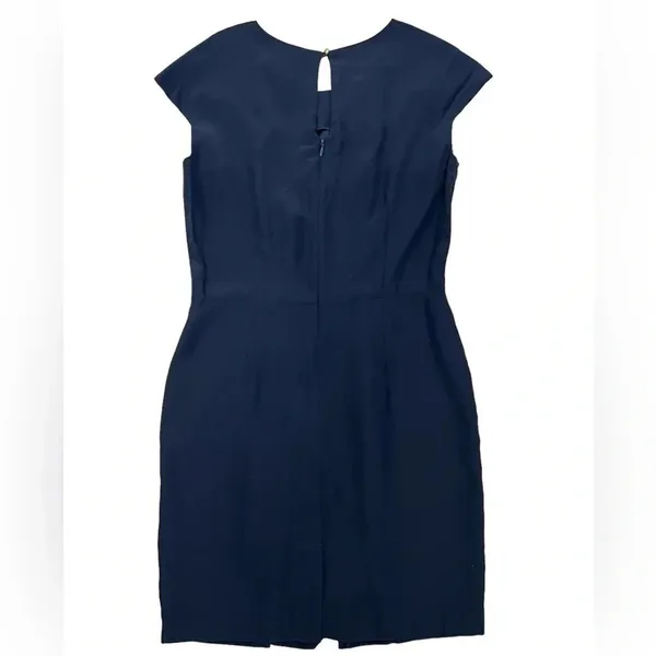 Amanda Uprichard Silk Cap Sleeve Pleated Shift Mini Dress Navy Blue Size L NEW - Image 3