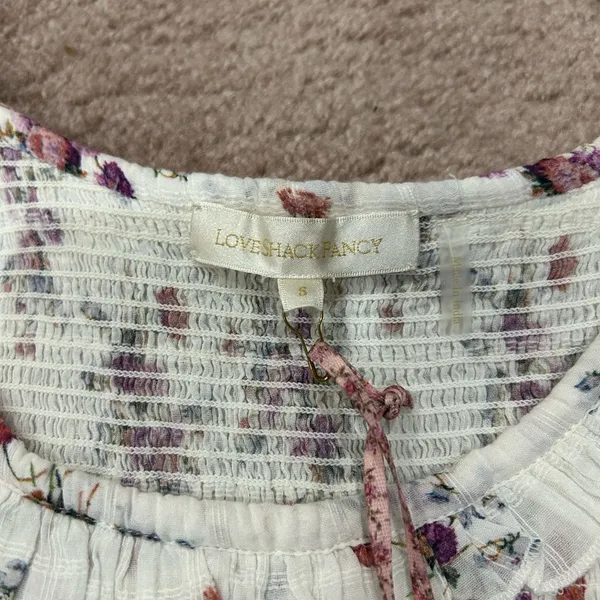 Loveshackfancy x Aerin Floral Lilac Violet Smocked Ruffle Mini Dress - Image 3