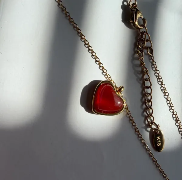 Gold necklace with red heart charm non tarnish - Image 2