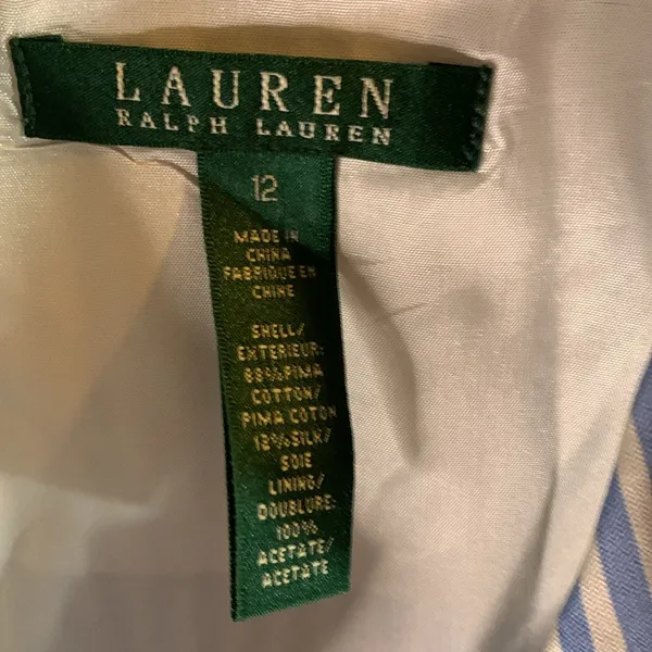 NWT Lauren Ralph Lauren Cotton and Silk Ruffle Collar Striped Blazer Size 12 - Image 2