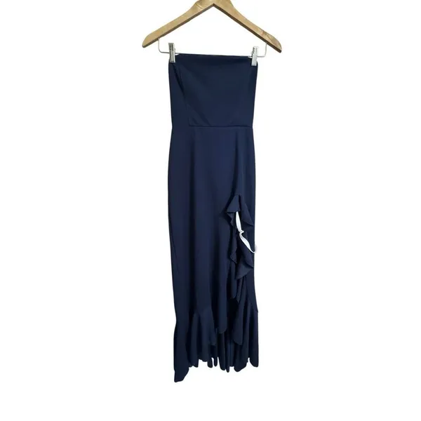 Lucy In The Sky Navy Blue Strapless Back Bow Corset Maxi Dress Medium - Image 5