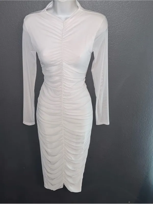 Pretty Little Thing White Long Sleeve Bodycon Midi Dress Womens Small 4 - Image 4