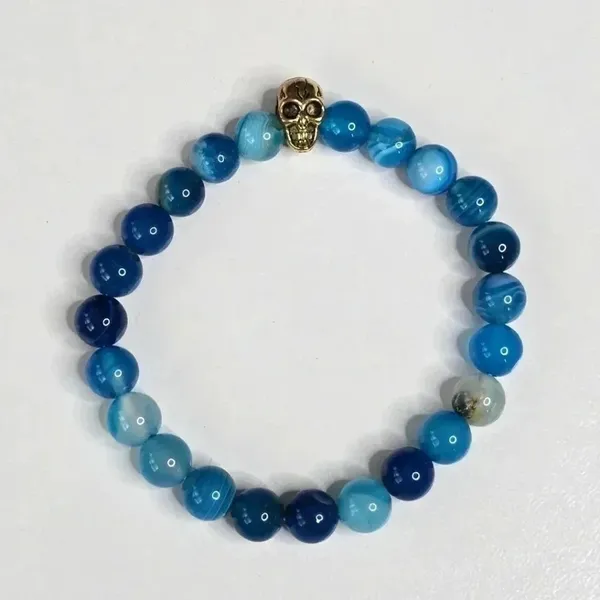 Blue Bead Gold Skull Bracelet‎ Fashion Jewelry NWT - Image 2
