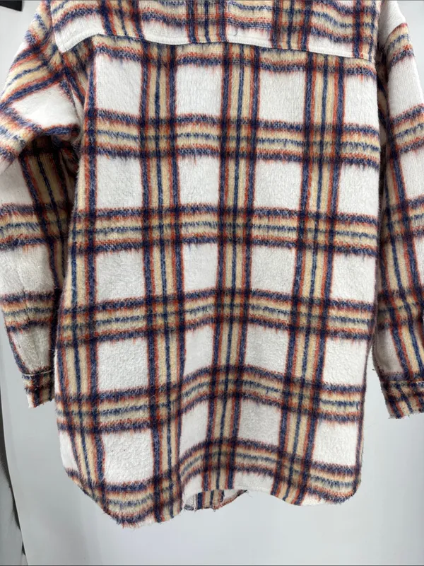 Maurices Lightweight Striped Jacket shacket in White, Blue, Orange plaid L fall - Image 4