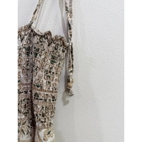 L.e.i. Women XL Boho Smocked Handkerchief Hem Cami Top Earth Tone Paisley Print - Image 5