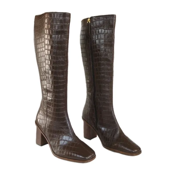 JOURNEE COLLECTION Tamori Leather Boot Brown Croc Embossed Knee High Women's 9.5 - Image 2