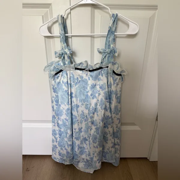 For Love and Lemons Floral Blue and White Ruffle Dress - Image 2