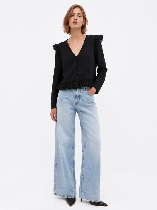 Zara Black Long Sleeve Ruffled Blouse - Image 2