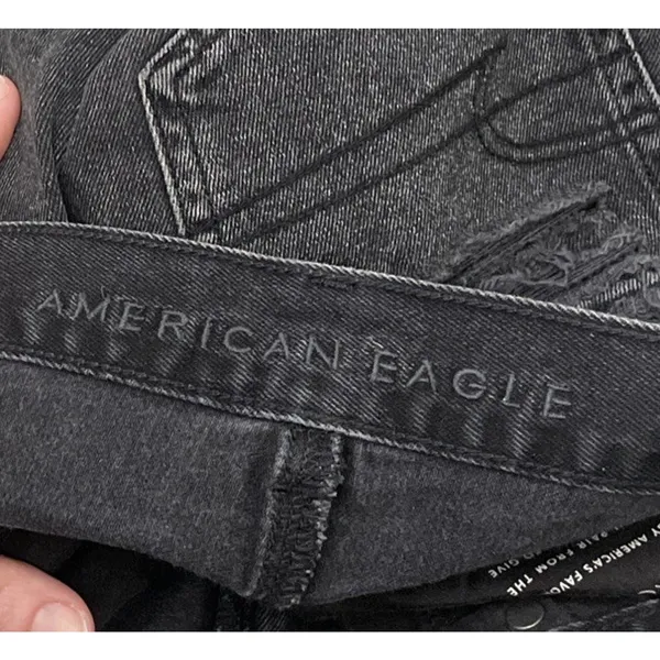 American Eagle Mom Jeans Size 4 Long Black Distressed Denim Emo Grunge Thrashed - Image 7