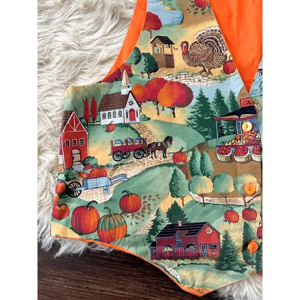 Vintage Handmade Harvest Pumpkin Hay Ride Fall Thanksgiving Vest Top OS - Image 4