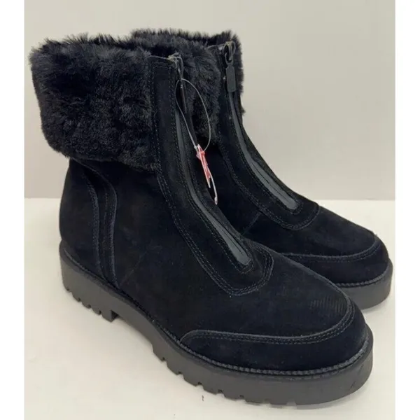 Blondo Hayven Waterproof Suede Faux Fur Zip Lug Sole‎ Boots Black Size 7 NEW - Image 2