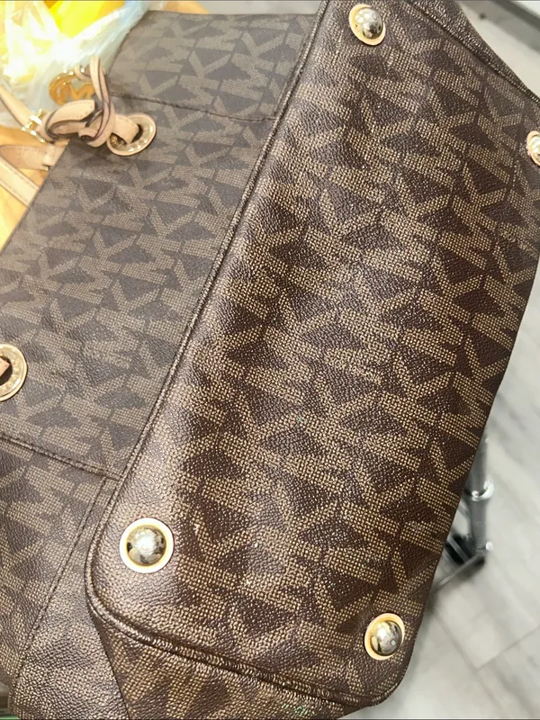 Michael Kors Large Jet Set MK Logo Brown Leather Tote Bag Purse - Image 9