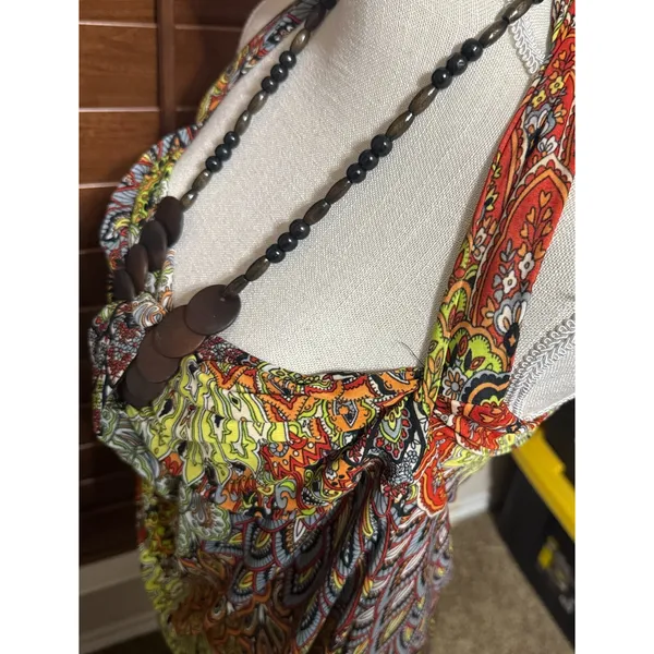 Colorful maxi dress‎ long stretchy sleeveless halter beaded neckline boho sz M - Image 6