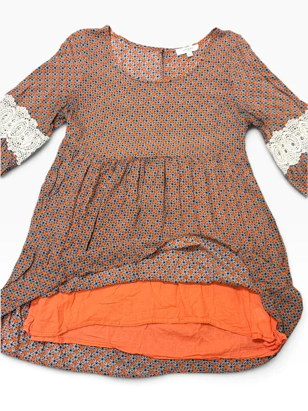 Umgee Boho Tunic Top Large Orange Blue Crochet Lace Bell Sleeve Babydoll - Image 5