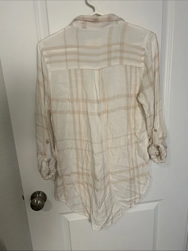 Thread & Supply Cream and Beige Plaid Button-Up Shirt - Image 6