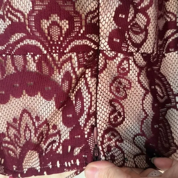 Lulus Burgundy Lace‎ Bustier Midi Dress Maroon Paisley Cocktail Dress Small - Image 6