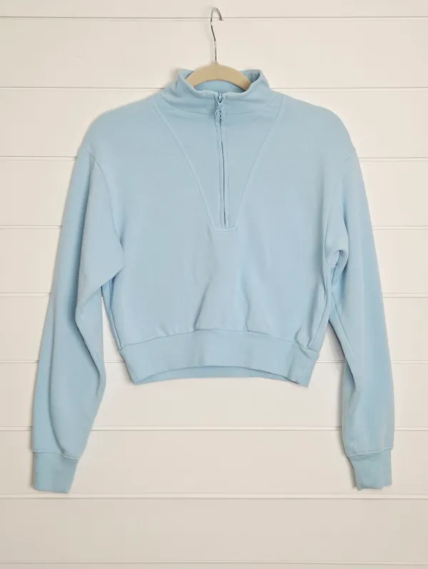 Victoria's Secret Cropped Light Blue Half-Zip Pullover Sweatshirt Size XS - Image 3