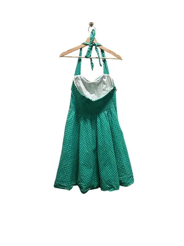 Boutique Polka Dot Halter Pin Up Dress Green Size M Retro 50’s Dress Up Kitch - Image 9