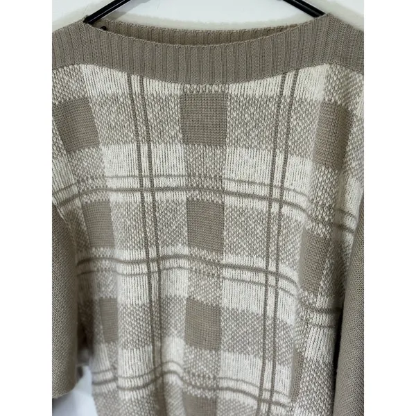 Vintage Ami Plaid Sweater Size 14/15 Cream Beige‎ Batwing Sleeve Knit Top - Image 3