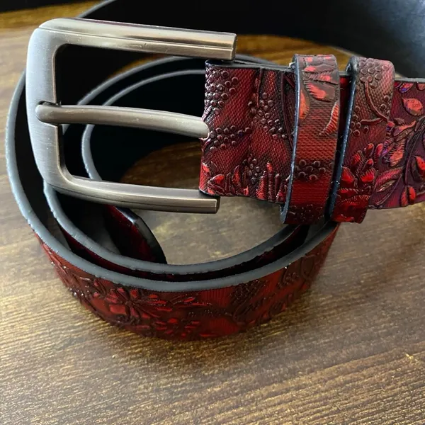 Burgundy Red Western Floral Classic Buckle Belt, Fits 29.5-40.5 Inches, X7GA1338 - Image 7