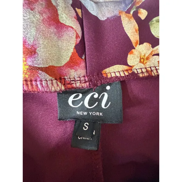 ECI Floral Pencil Skirt Elegant Career Party Maroon Print‎ S - Image 4
